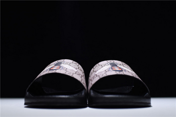 gc leather slide sandal with plaid bee