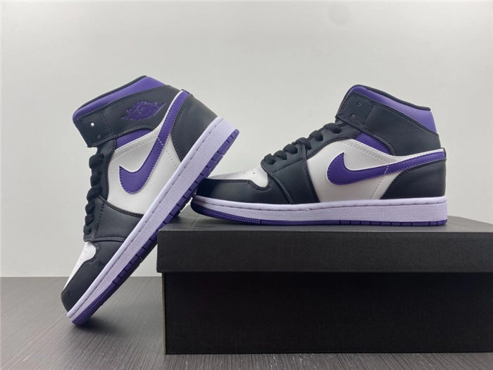 Jordan1 Mid White Black Purple 554724- Fashionable 3722